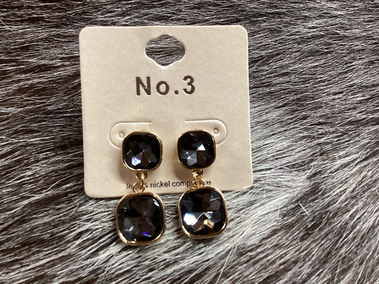Gold Square/ Charcoal stone dangle earrings