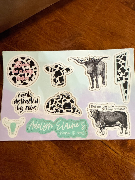 Sheet of cow stickers