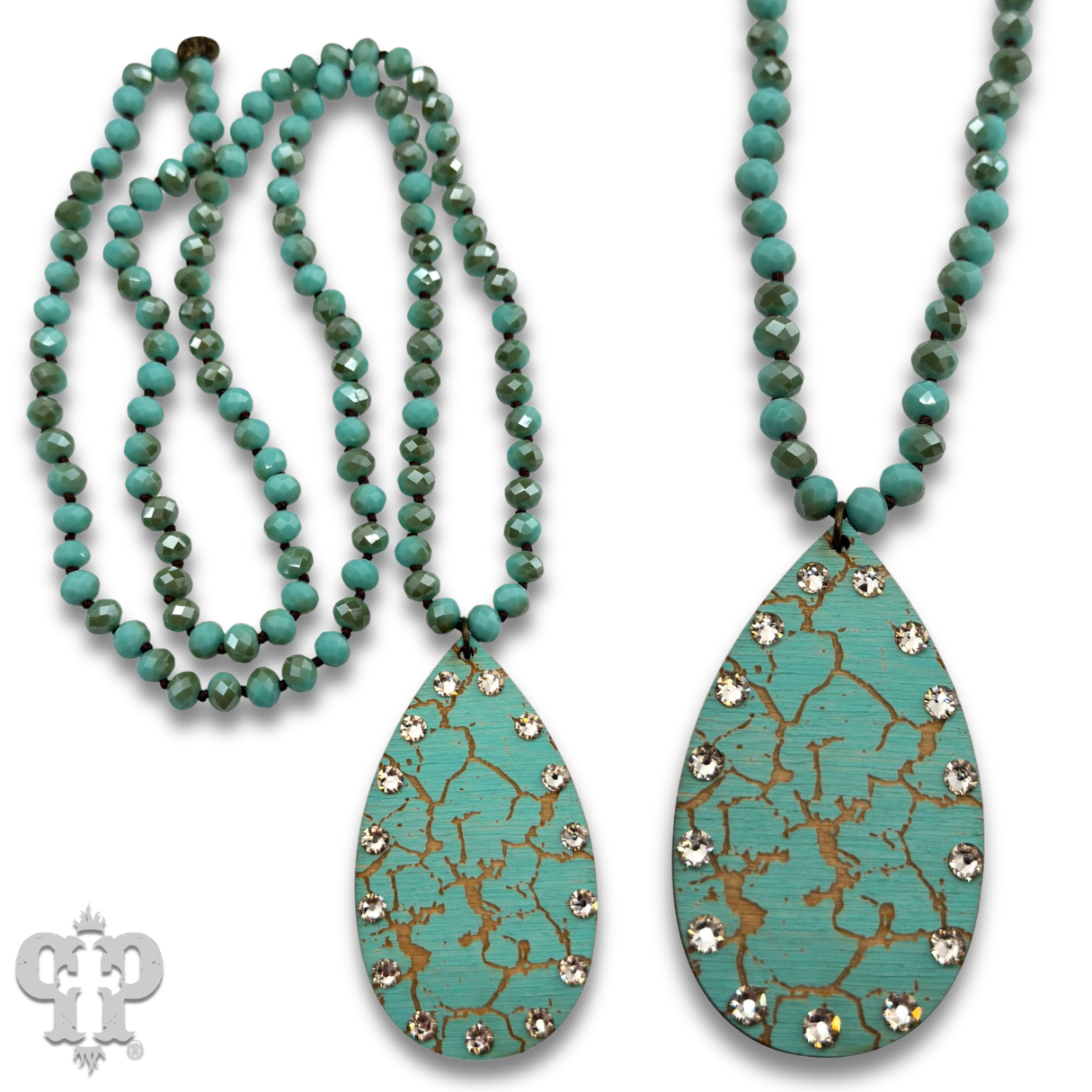 Crackle finish teardrop pendant necklace: Black