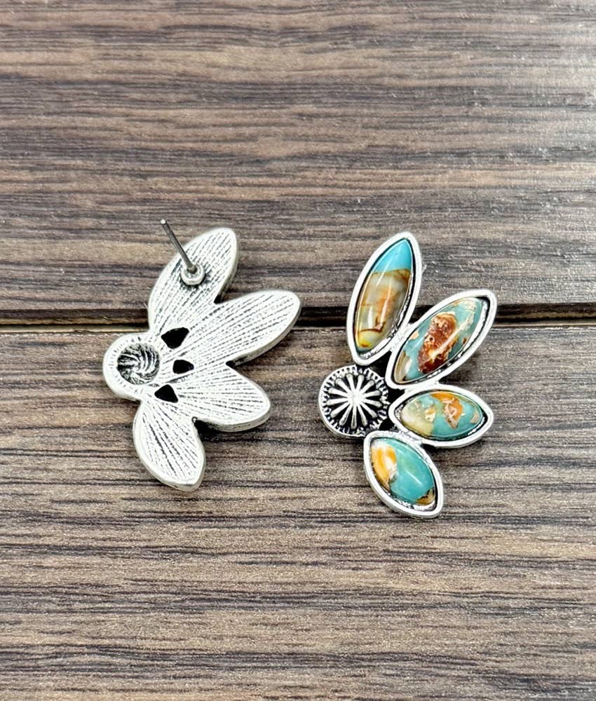 Western Half Flower 1.2” Gemstone Concho Center Stud Earrings 726651 Isac