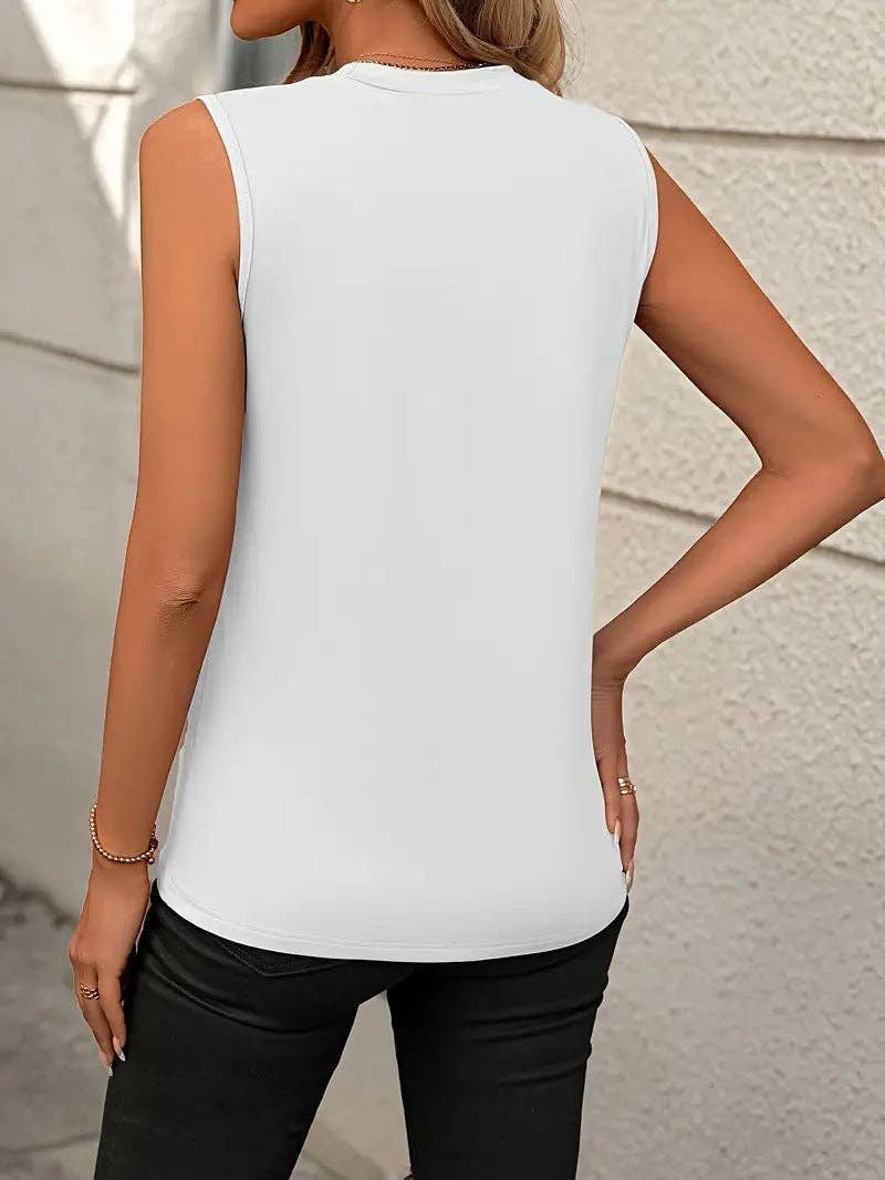 Burgundy Sleeveless Top Crew Neck Minimal Chic Tank: Black / 65%Rayon + 35%Polyester / XL