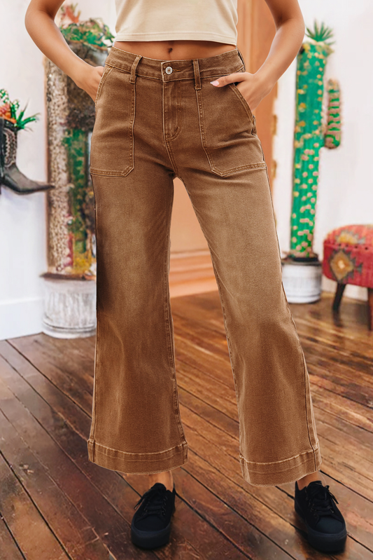 Fashion-W Cropped High Rise Wide Leg Jeans*4-16: Breen/ Coffee Fashionw