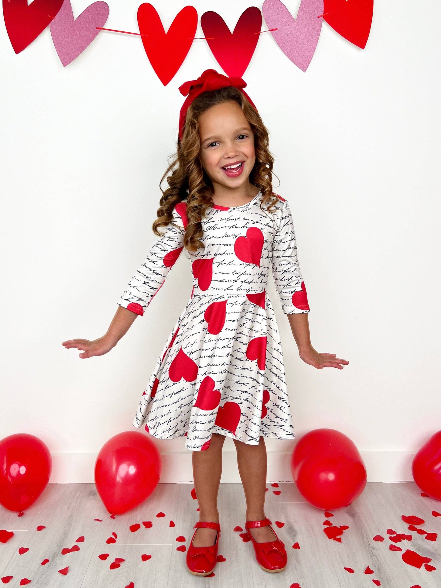 Radiant Heart Twirly Long Sleeve Skater Dress: Red Mia Belle