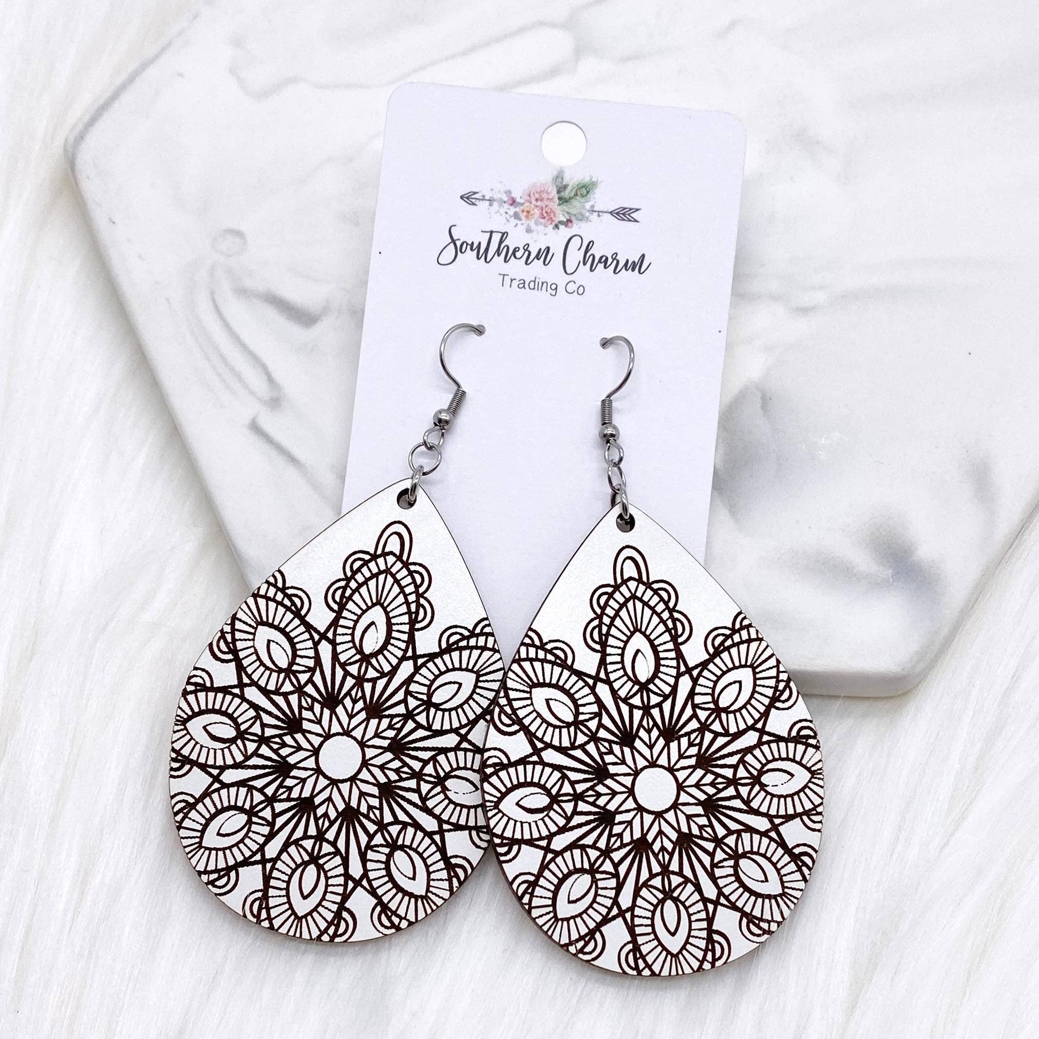 2.5" Mandala Embossed Wood -Earrings Doohickie