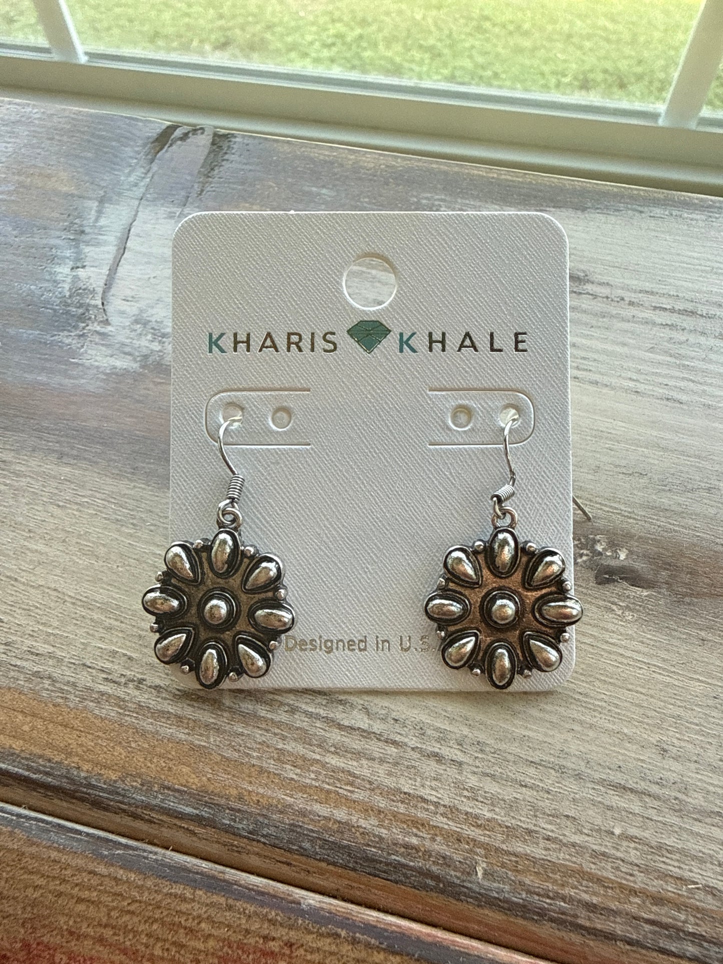 Gun Metal Kharis Khale Flower Earrings