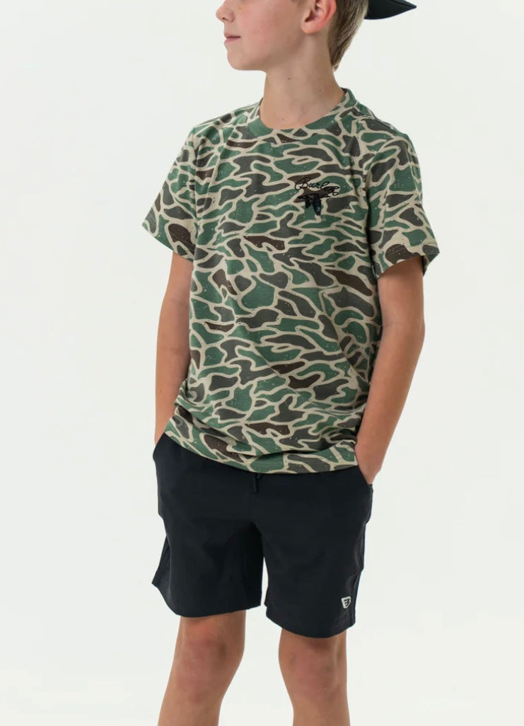Heather Black Youth Athletic Shorts With Retro Duck Camo Liner Burlebo