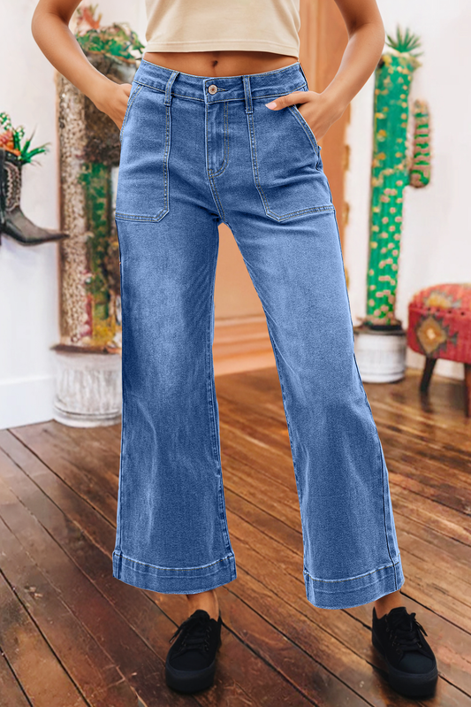 Fashion-W Cropped High Rise Wide Leg Jeans*4-16: Blue Fashionw