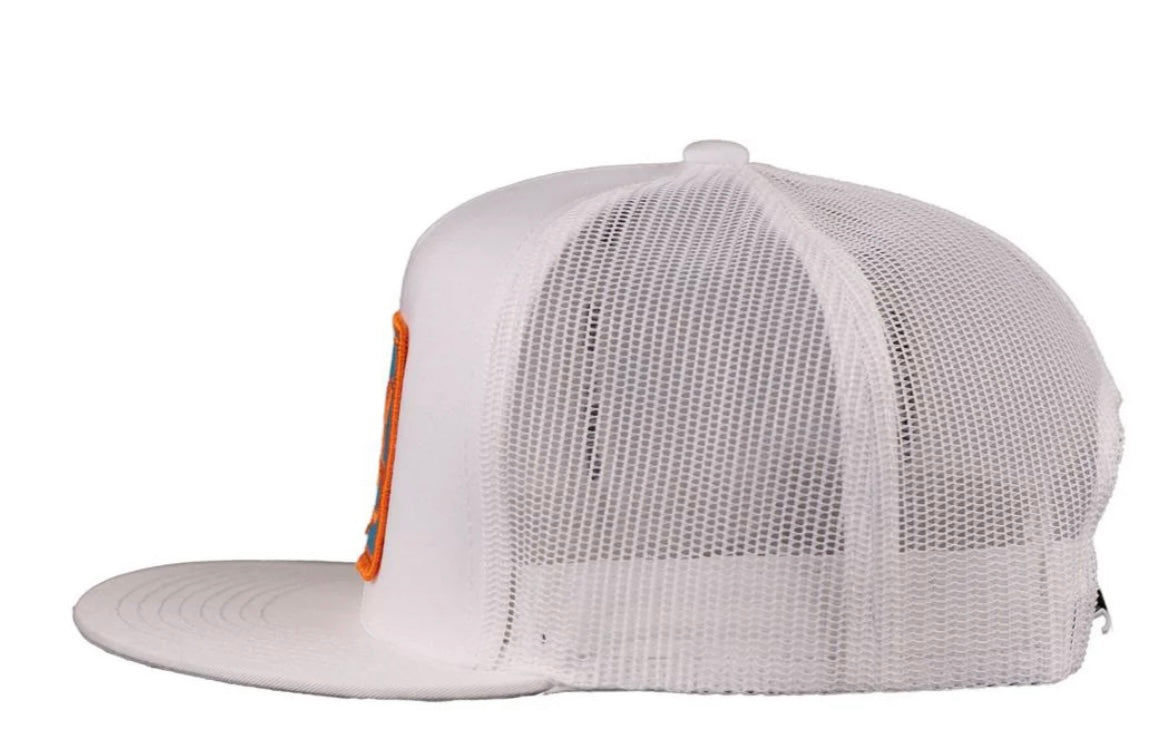LAZY J RANCH WHITE TEAL BREAKAWAY PATCH CLASSIC FIVE PANEL TRUCKER HAT
