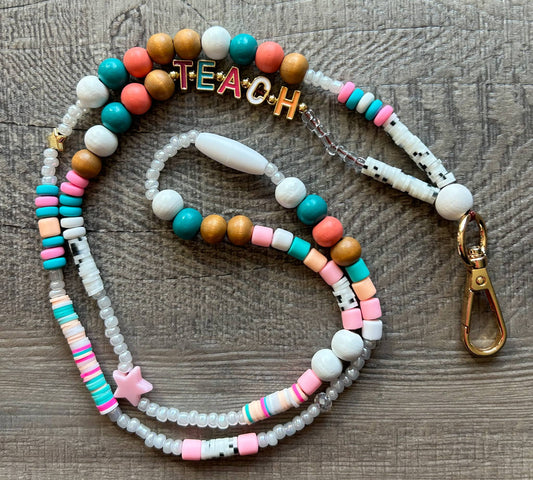 Teach Colorful Beaded Lanyard with Breakaway Clasp JInk Fl