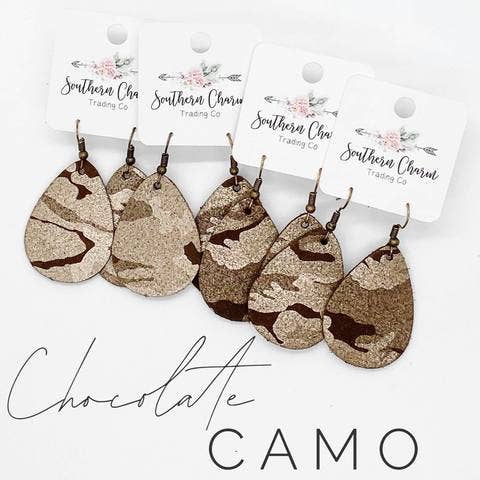 Mini Chocolate Camo Shimmer Teardrops -Earrings: 1.5" Doohickie