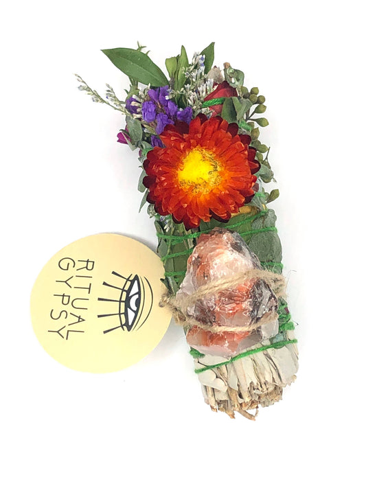 Ritual Sage Wand + Rainbow Calcite - 4"
