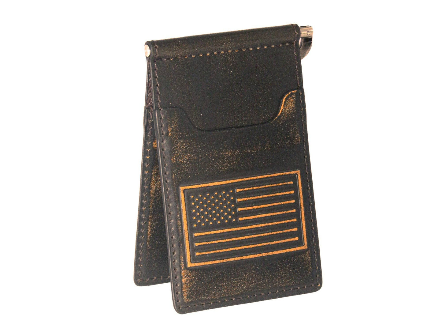 American Flag Burnished Leather Zep Front Pocket Clip Wallet
