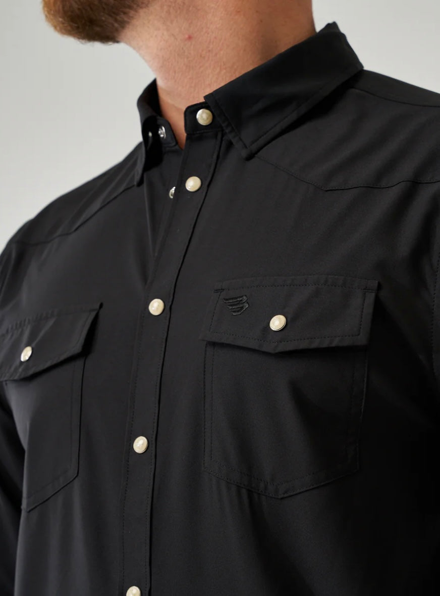 Black Long Sleeve Performance Western Shirt With Pearl Snaps Burlebo