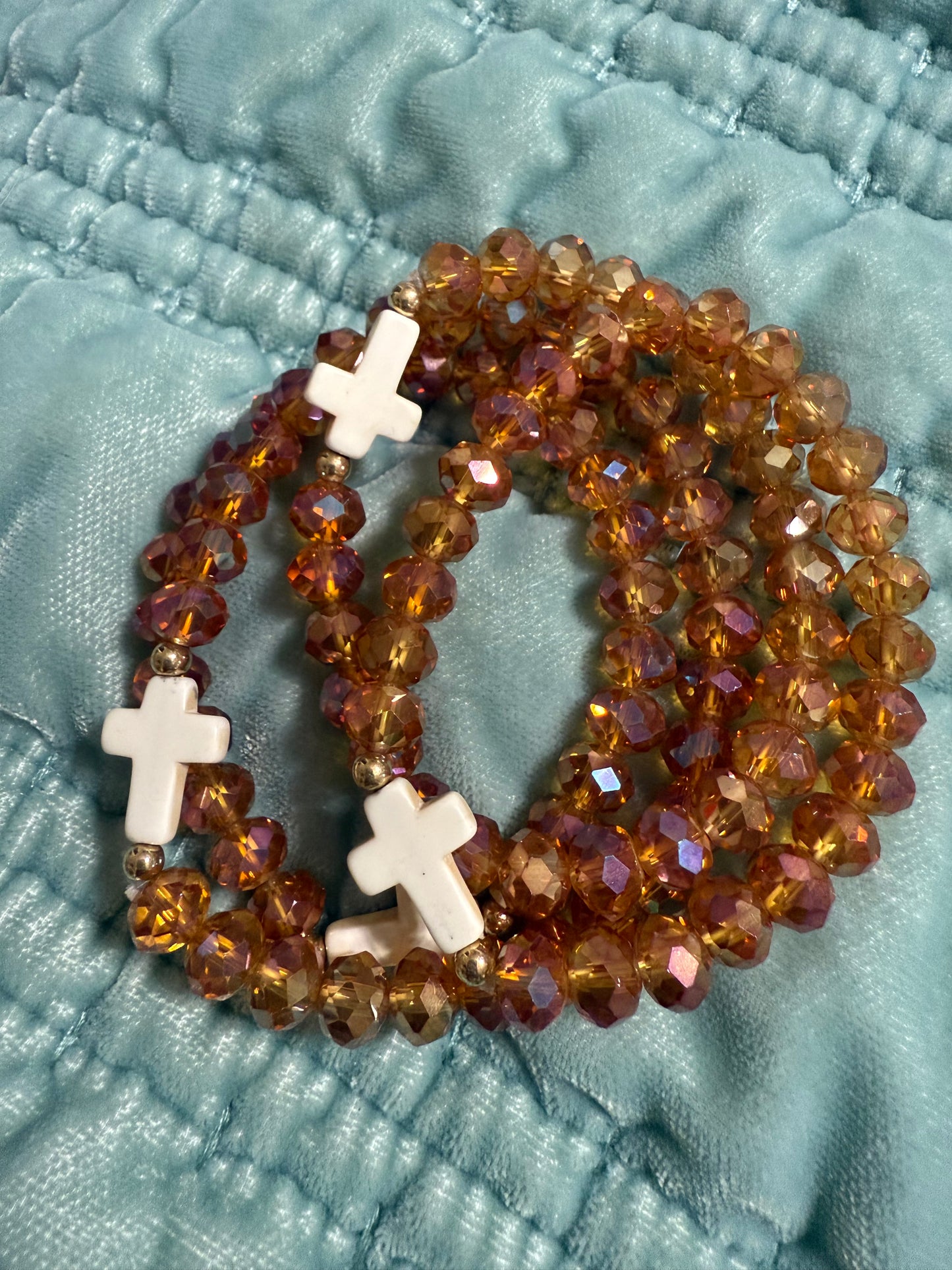 Chunky Shimmery Beaded Cross Bracelet