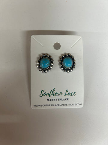 Silver Turquoise Oval Post Earring