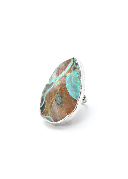 Adjustable 2" Turquoise Silver Stone Ring West & Co