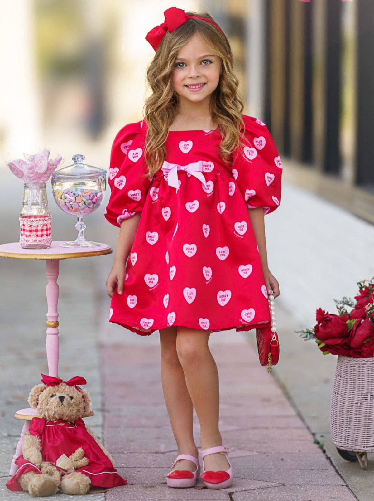 Sweethearts x Mia Belle Girls Melt My Heart Puff Dress: Red Mia