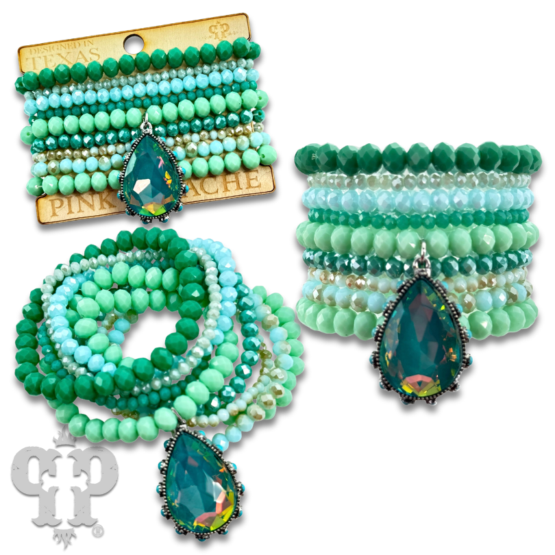 Rhinestone teardrop charm bracelet set: Turquoise PP