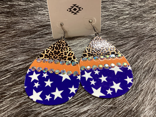 Leopard,Blue & orange, star earrings