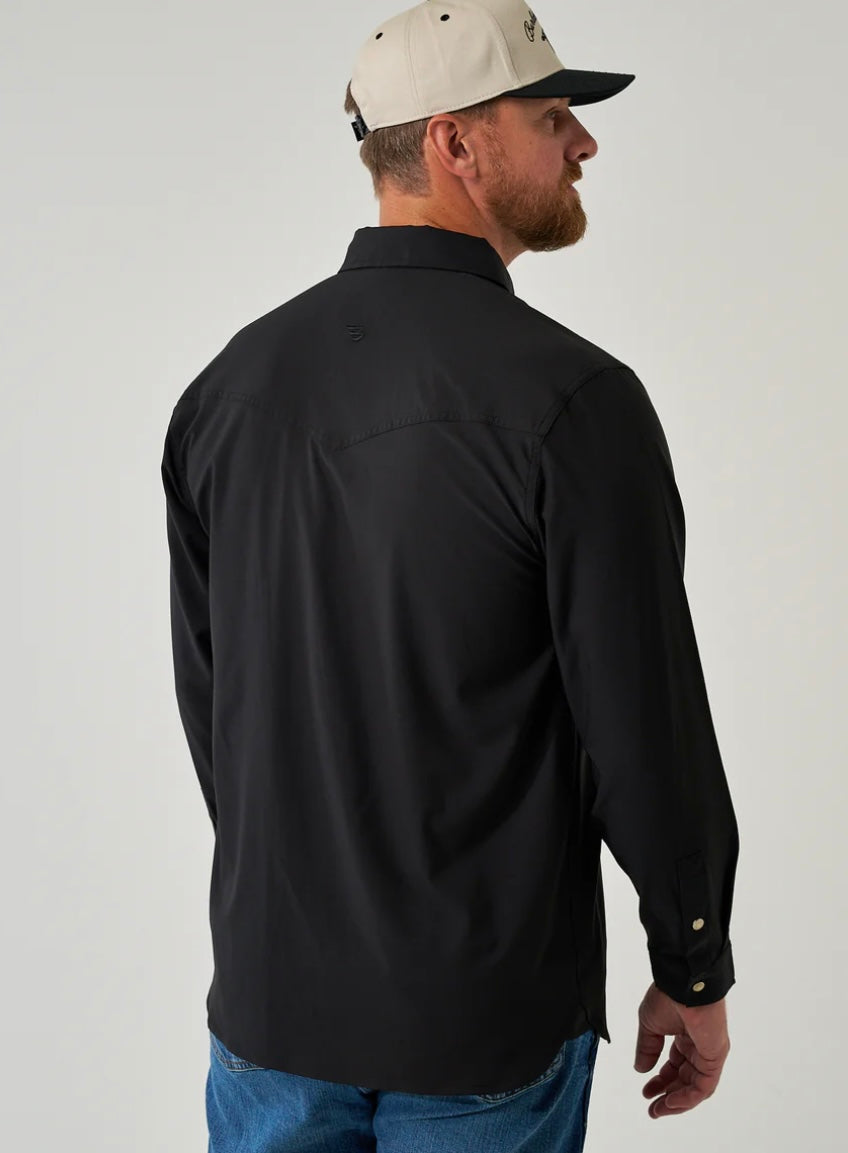 Black Long Sleeve Performance Western Shirt With Pearl Snaps Burlebo