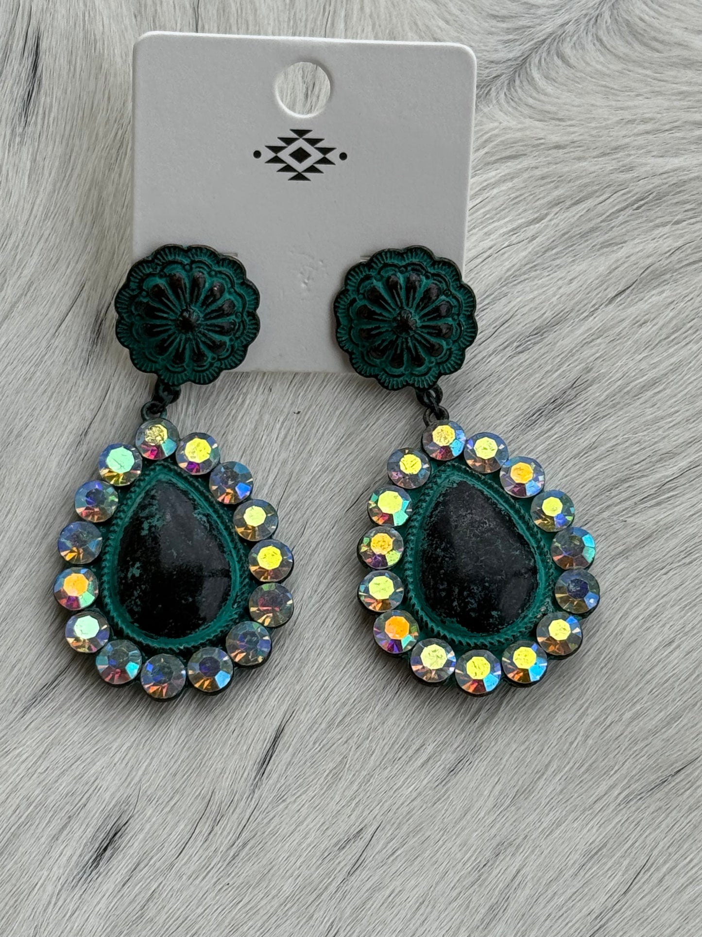Patina Concho Bling Teardrop Earrings