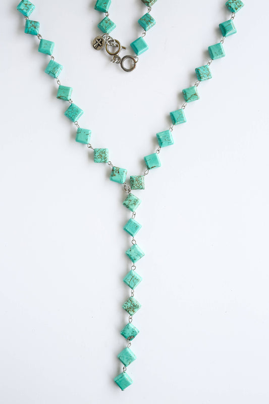 Turq Diamond V Necklace with 6.5" Hanging Strand West Co