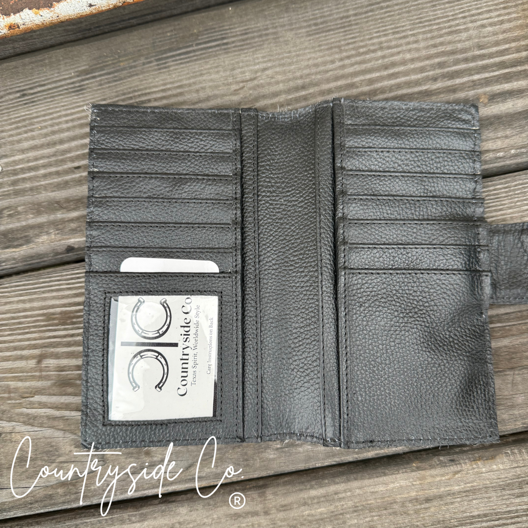 Miranda Checkered Cowhide Wallet: Brown Or Black Texas Western Cowhide