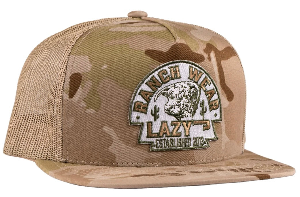 LAZY J RANCH CAMO OLIVE ARROWHEAD CLASSIC FIVE PANEL TRUCKER HAT