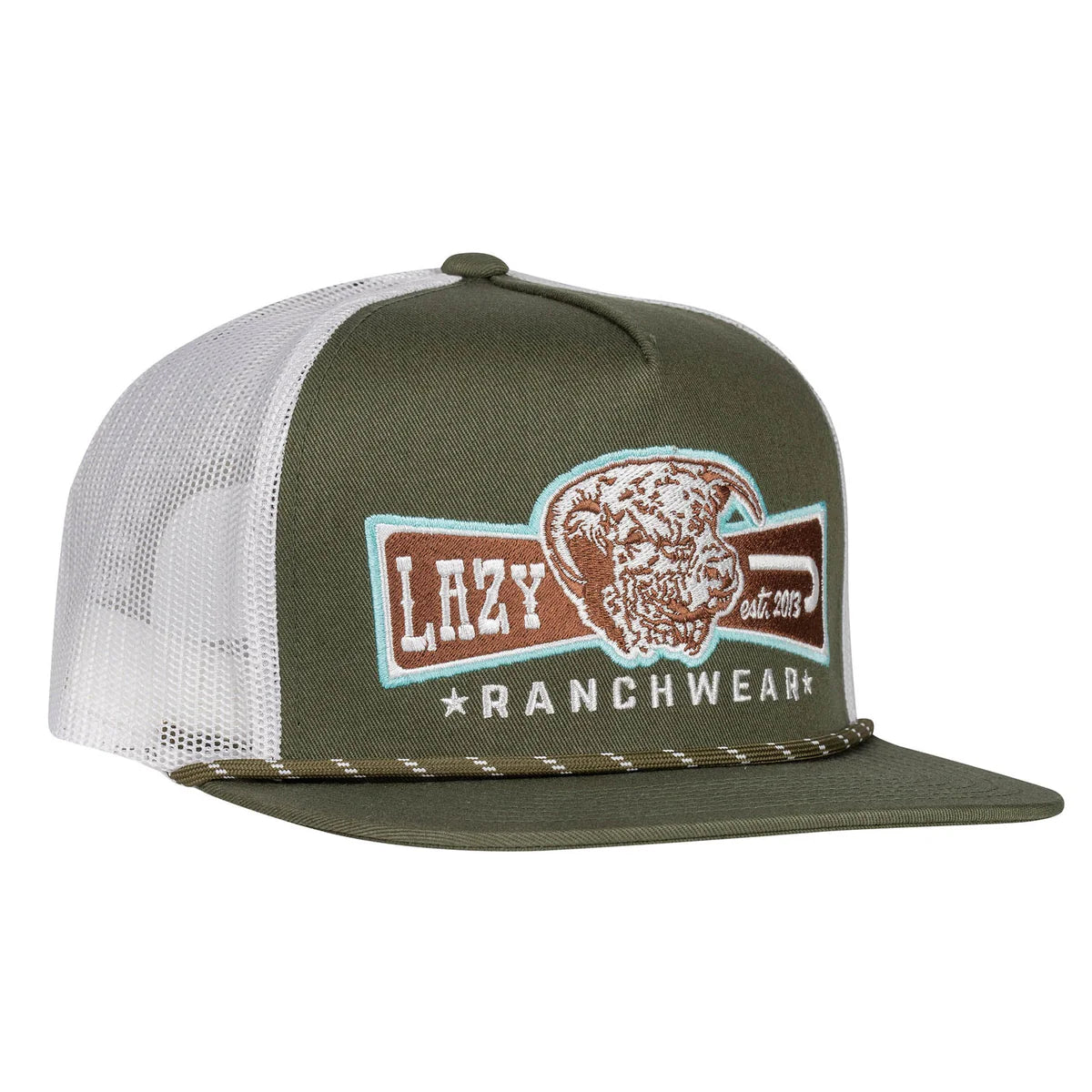 Lazy J Ranchwear Olive & White Diamond Banner Classic Rope Trucker Hat