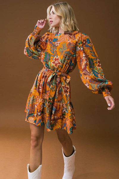 A printed woven mini dress - ID20406: MUSTARD / Contemporary / Small Flying Tomato