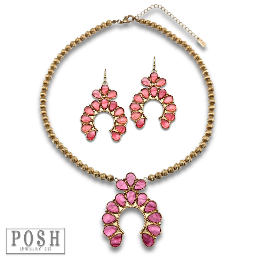 Mother of pearl look squash blossom necklace set: White