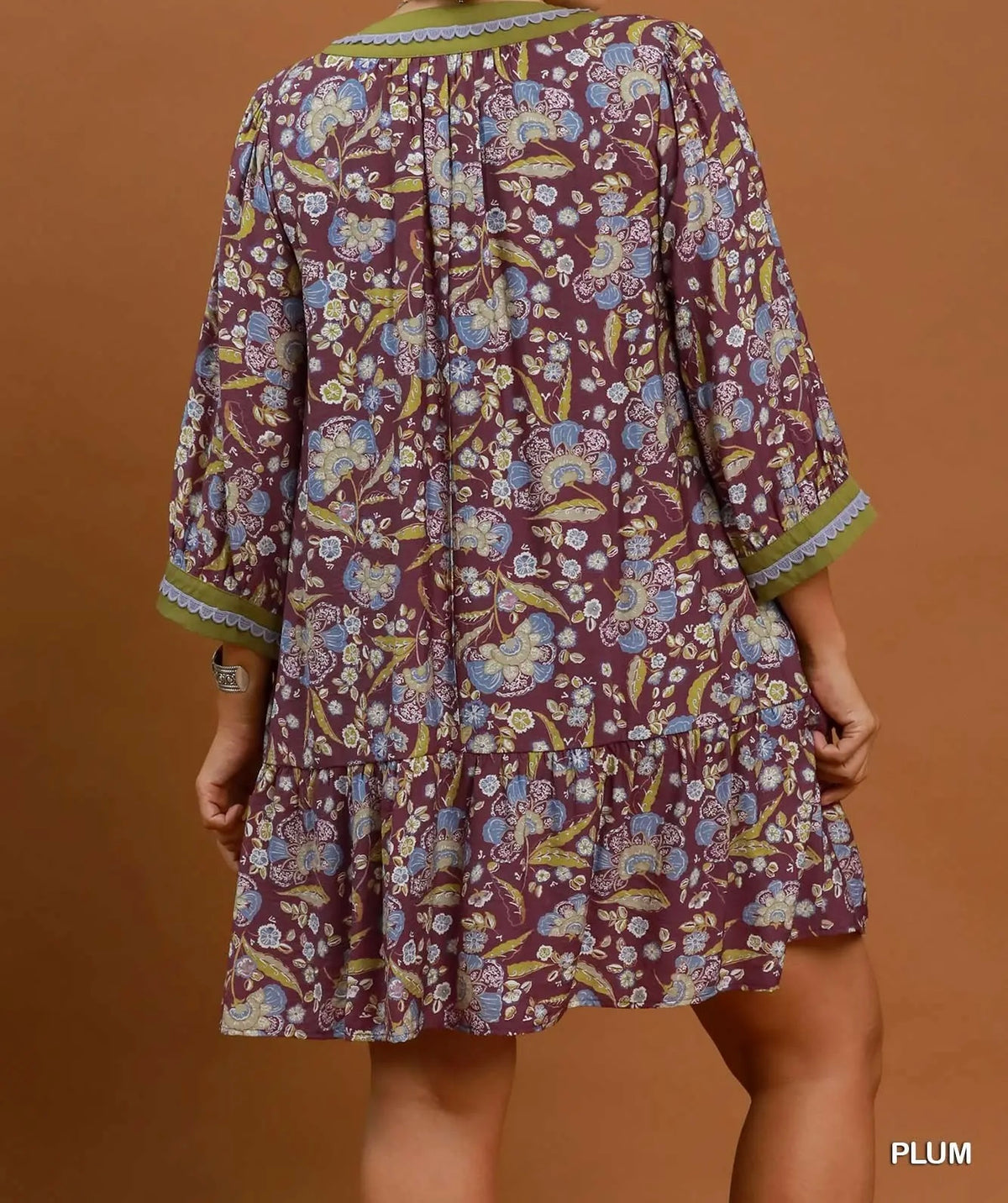The Sheila Floral Contrast Trim Tiered Boho Dress Umgee