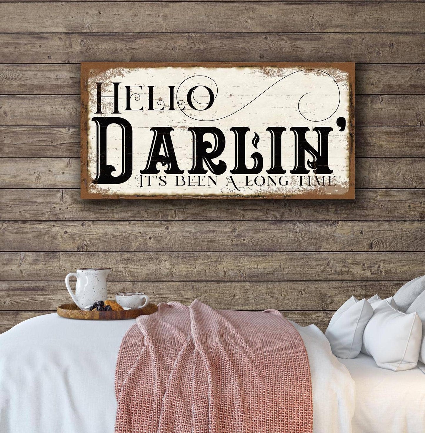 Hello Darlin Modern Farmhouse Canvas Wall Art: 20 x 10"