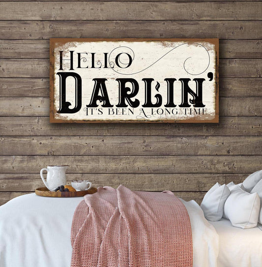 Hello Darlin Modern Farmhouse Canvas Wall Art: 20 x 10"