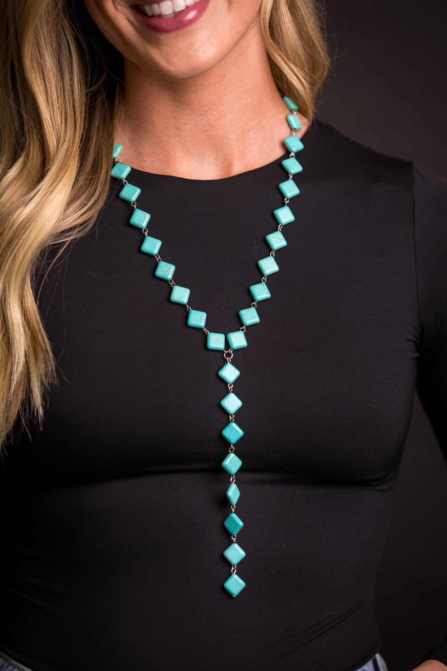 Turq Diamond V Necklace with 6.5" Hanging Strand West Co