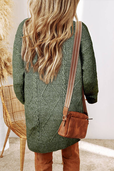 LDC Cable Knit Drop Shoulder Loose Fit Sweater Dress: Mist Green Little Daisy Closet