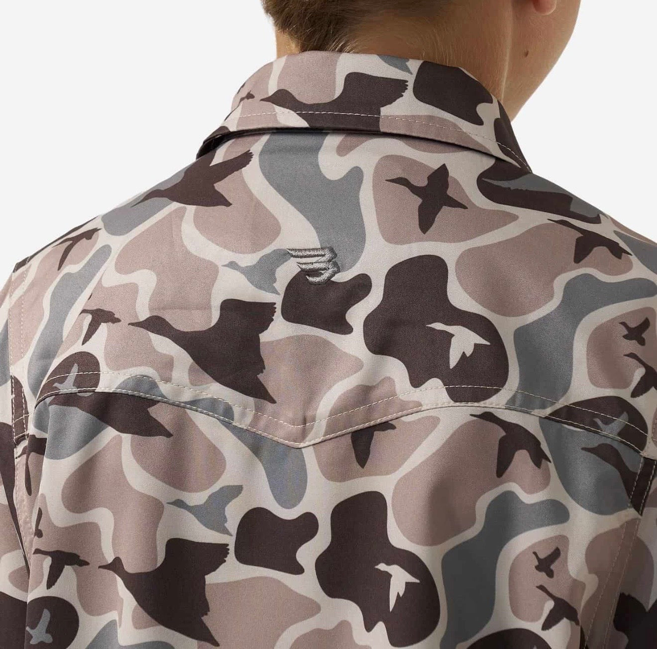 Mallard Mayhem Camo Youth Burlebo Performance Western Shirt With Pearl Snaps Tx/ Fl Y- PES-MMAYC