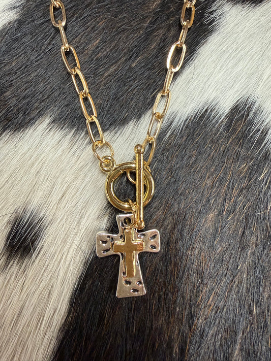 Cross Two Tone Toggle Choker