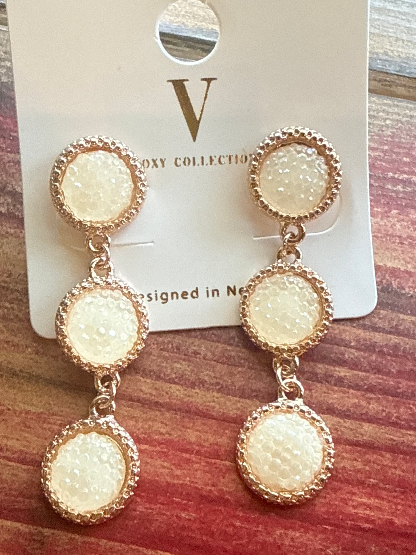 Triple Circle Druzy Drop V Foxy Earrings