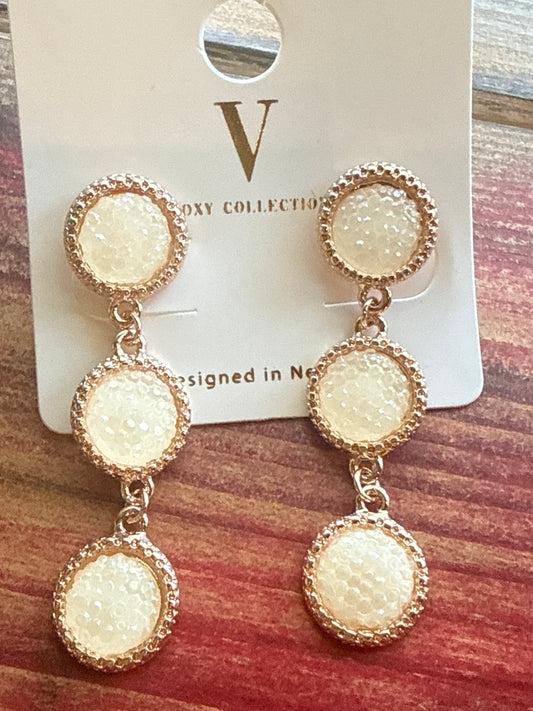 Triple Circle Druzy Drop V Foxy Earrings