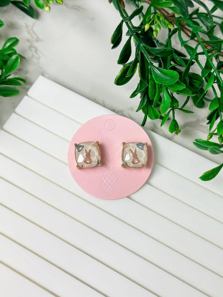 Bunny Printed Glass Stud Earrings Prep Obsessed