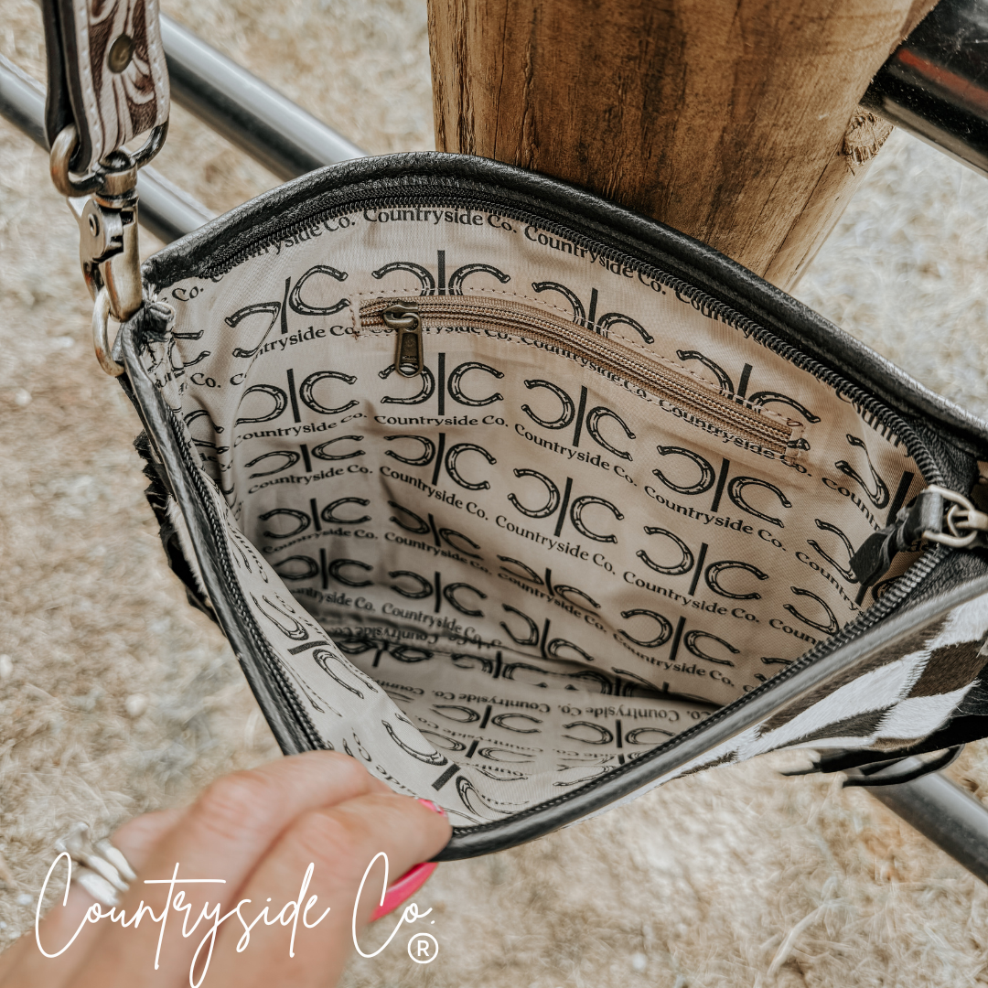 Rodeo Square Cowhide Checkered Purse countryside