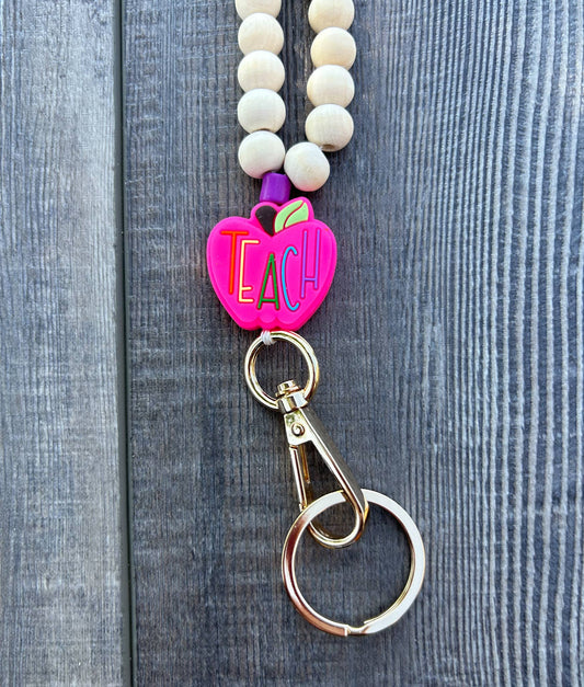 Pink Apple Teach Lanyard with Breakaway Clasp JInk Tx\ Fl