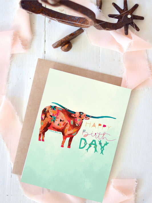 Happy Birthday Texas Longhorn Cattle Birthday for Her Card Tirzah