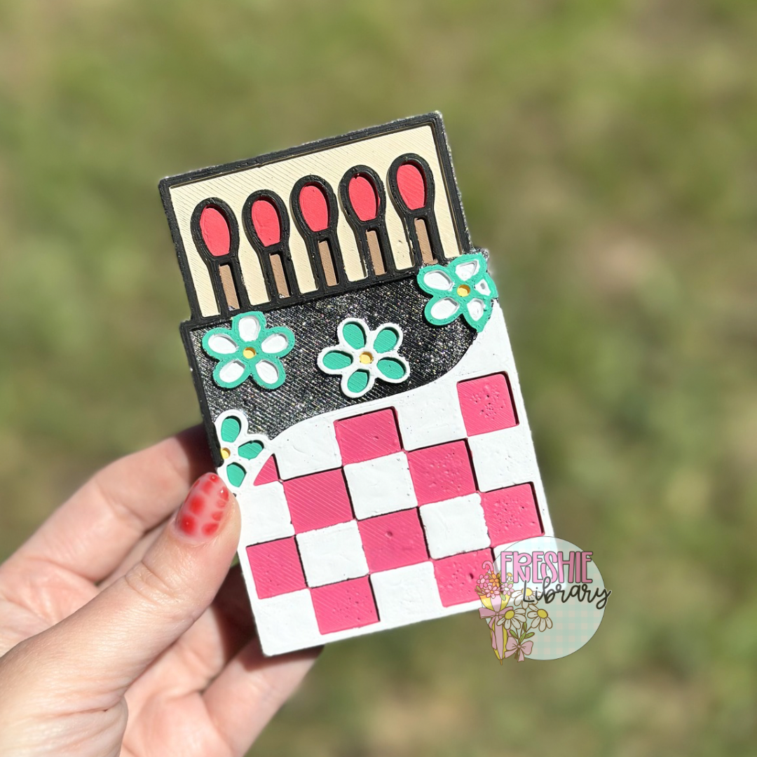 Floral Checkered Matchbook Car Freshie