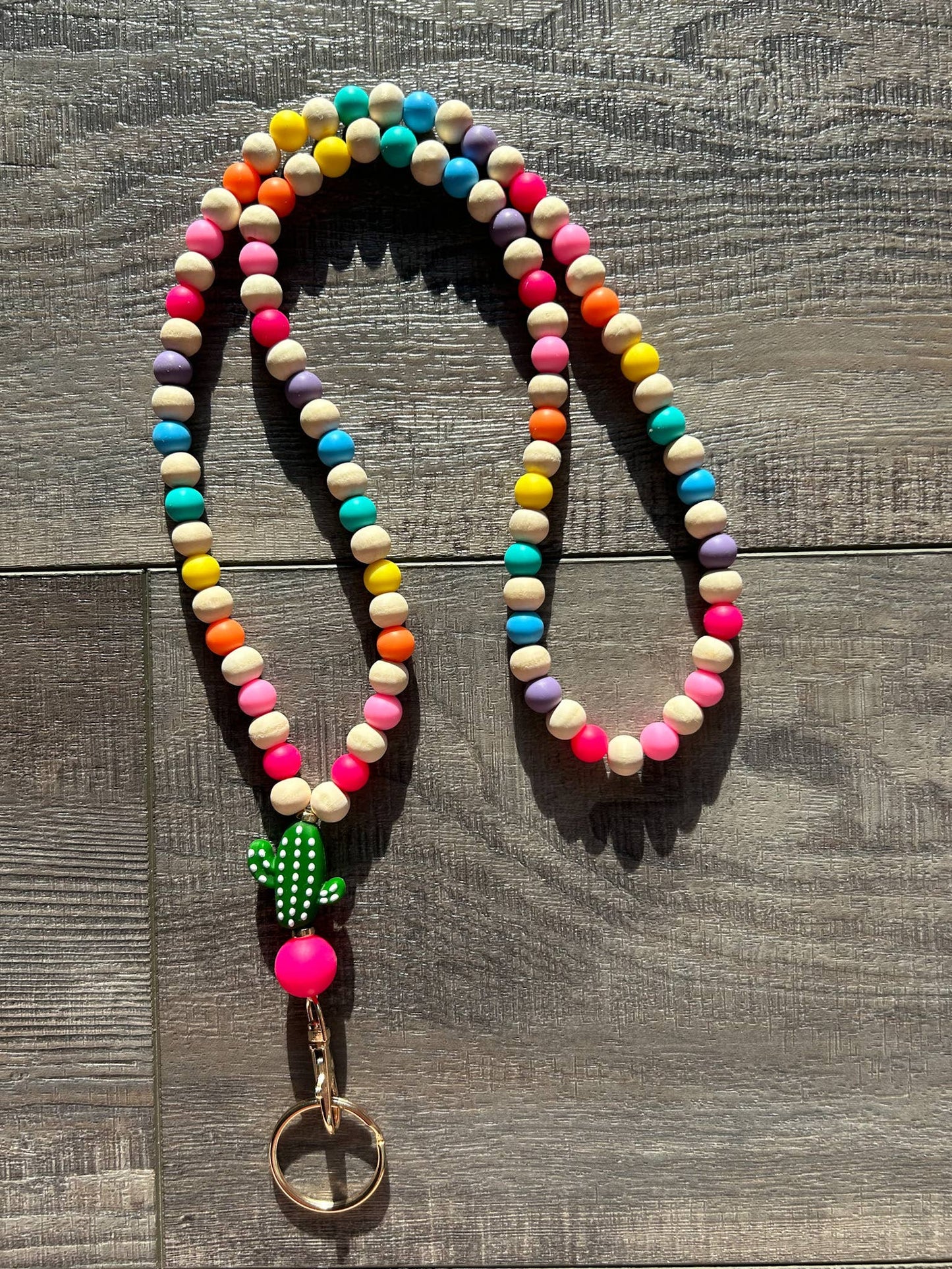 Colorful Beaded Teacher Lanyard with Cactus JInk Tx