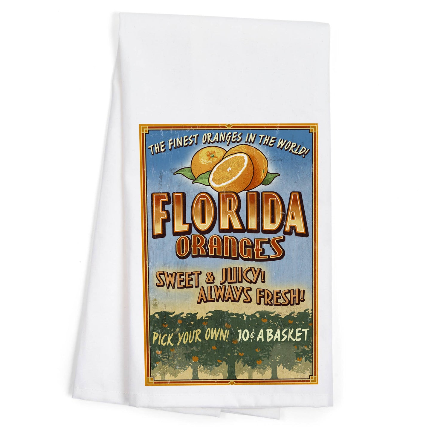 ORGANIC TEA TOWEL Florida, Orange Grove Vintage Sign: Organic Tea Towel