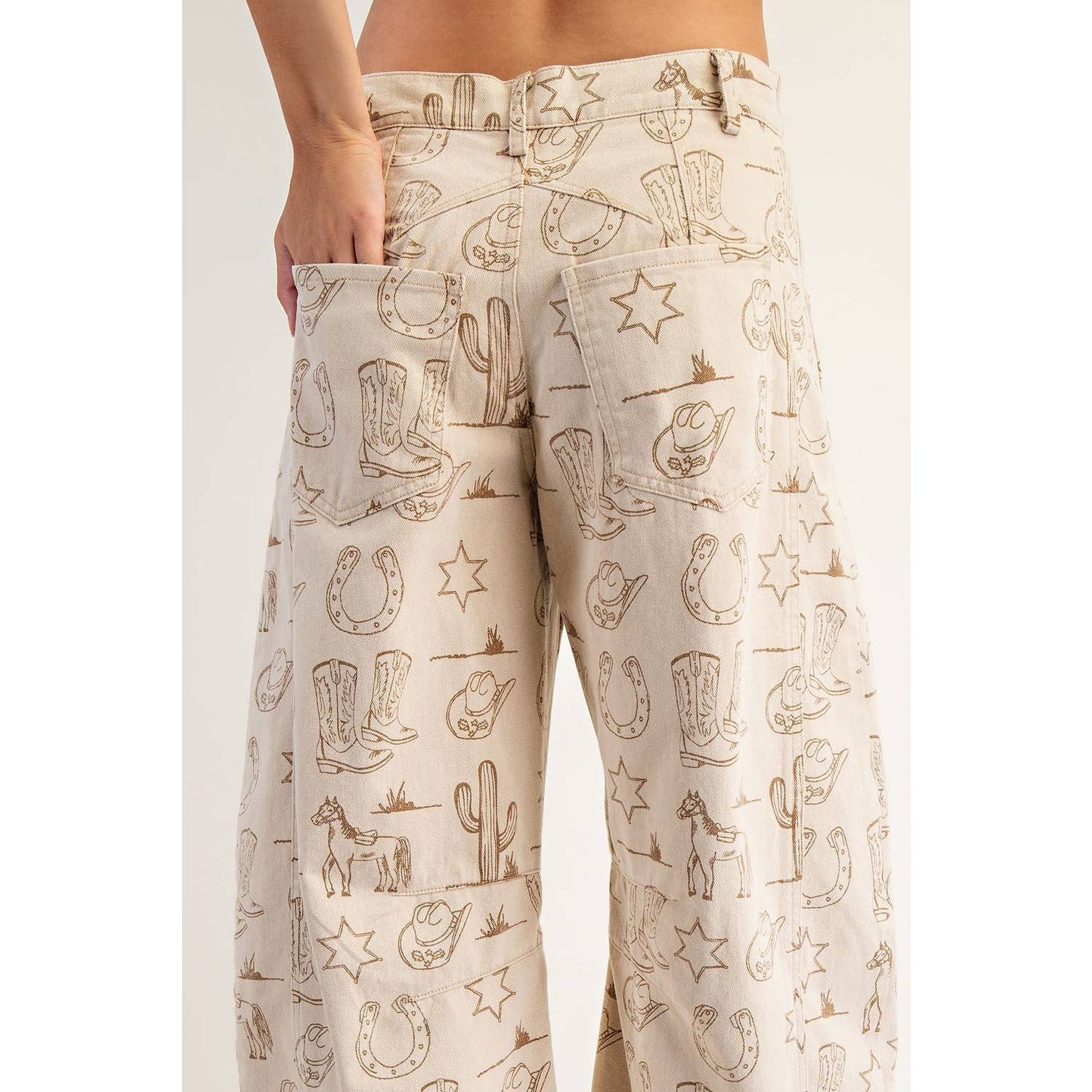 NEW Mineral Washed Western Barrel Leg Jeans: ALMOND LATTE / M