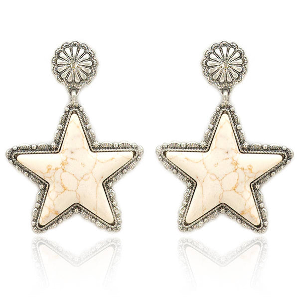 Howlite Stone Star Metal Concho Drop Earrings: Susie Q