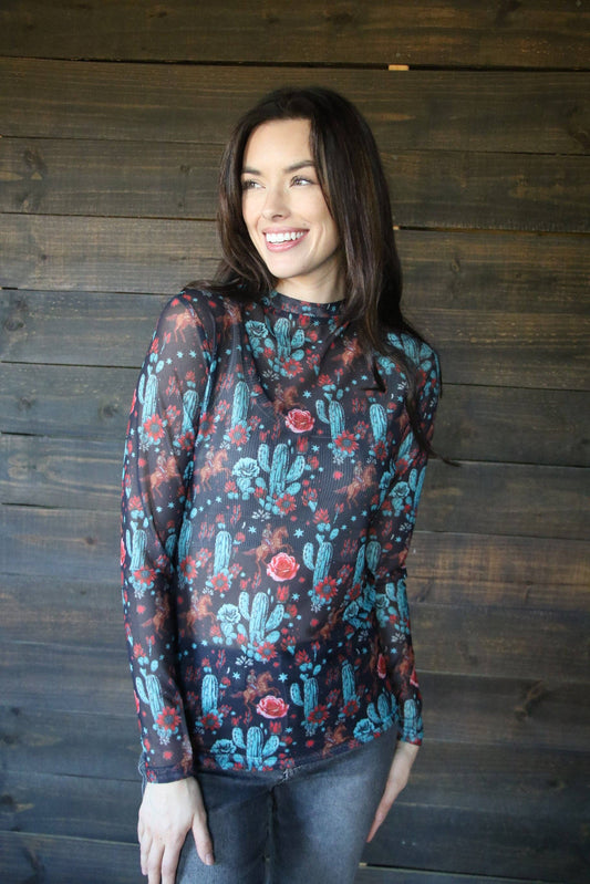 BLACK BUCKING CACTUS MESH TOP TH